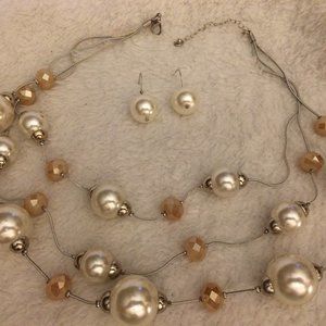 Sophia & Kate White/Pink Bauble Necklace, Earrings